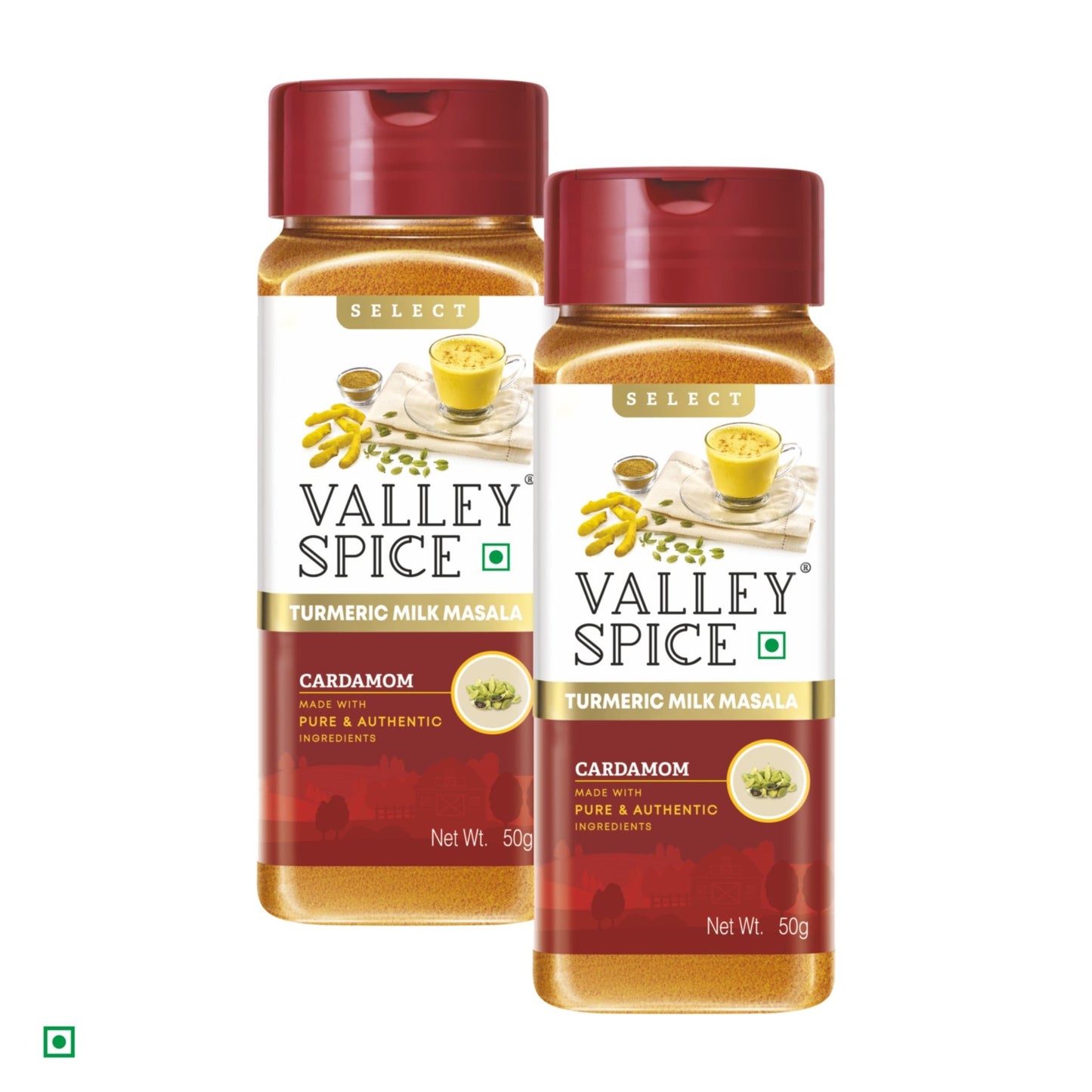 Valley Spice Turmeric Milk Masala Powder (Cardamom) –50g (Pack of 2) - Jain Farm Fresh Foods Ltd