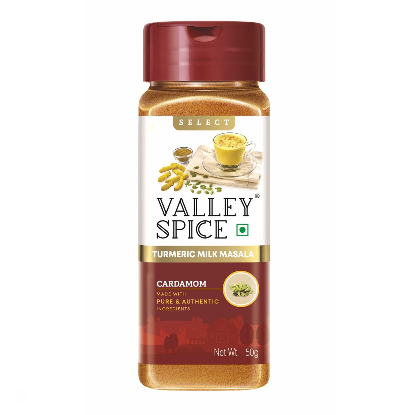 Valley Spice Turmeric Milk Masala Powder (Cardamom) –50g (Pack of 2) - Jain Farm Fresh Foods Ltd