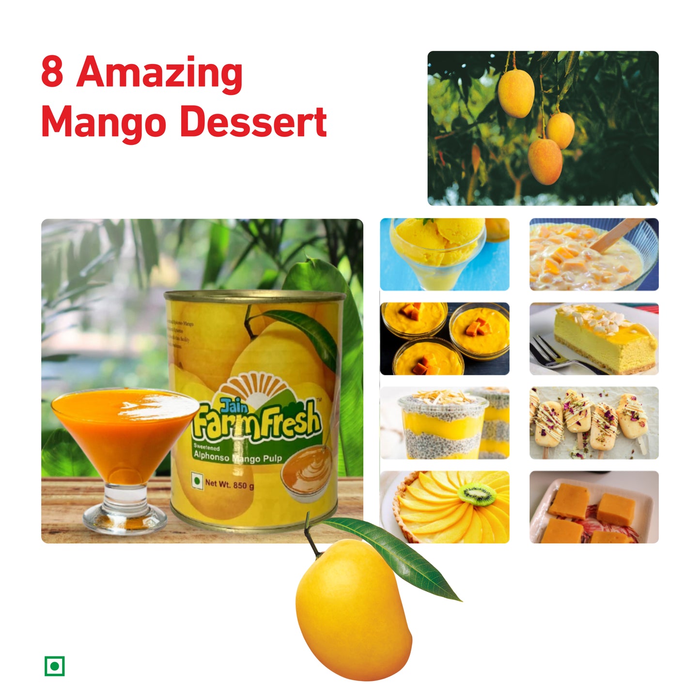 Jain Farm Fresh Sweetened Alphonso Mango Pulp – 850g