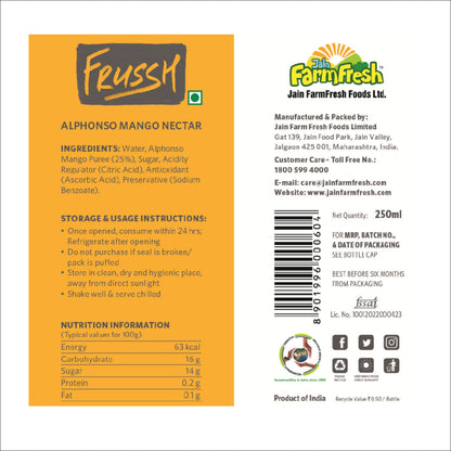 FRUSSH Alphonso Mango Juice – 250ml (Pack of 8)