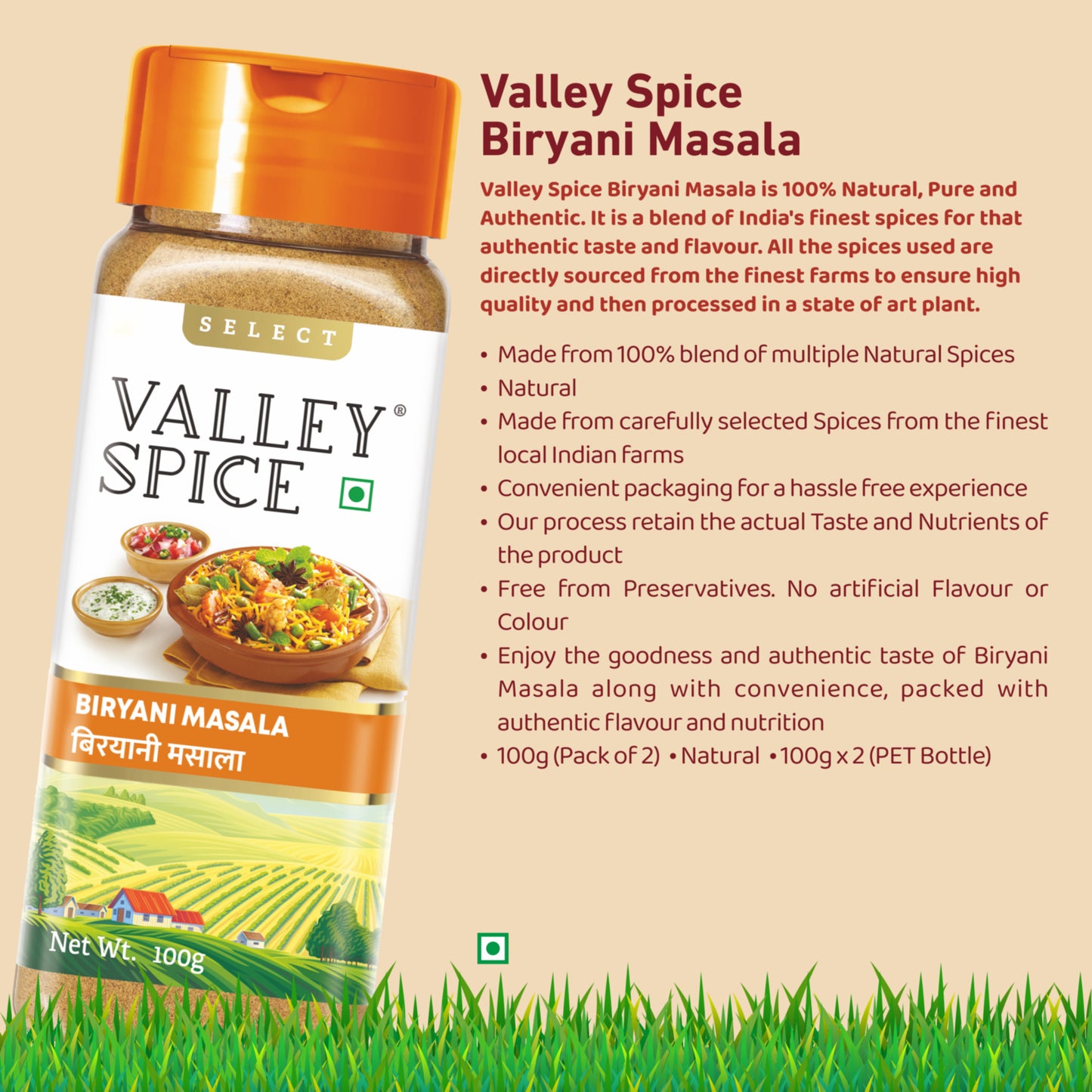 Valley Spice Biryani Masala – 100g (Pack of 2)