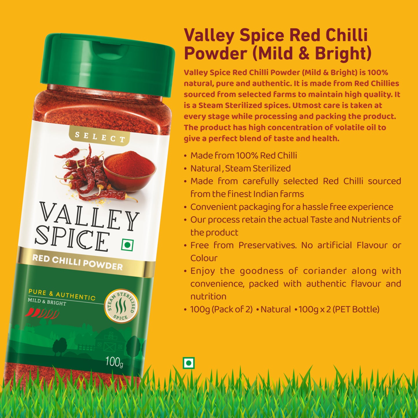 Valley Spice Red Chilli Powder (Mild & Bright)