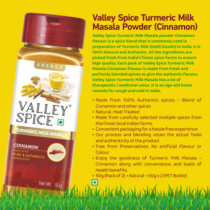 Valley Spice Turmeric Milk Masala Powder (Cinnamon) – 50g (Pack of 2)