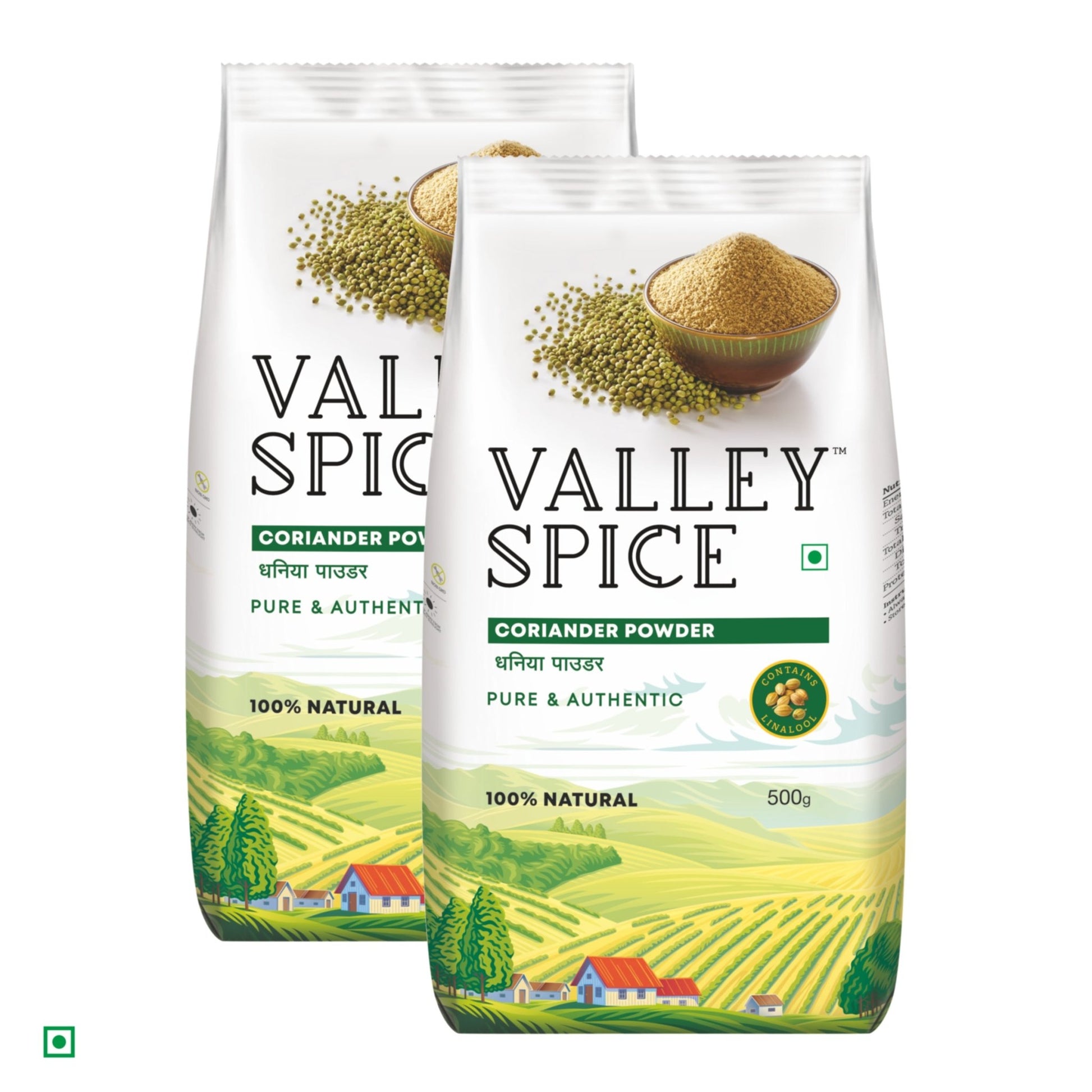Valley Spice Coriander Powder –500g (Pack of 2) |Coriander Powder |Natural| Standee Pack - Jain Farm Fresh Foods Ltd