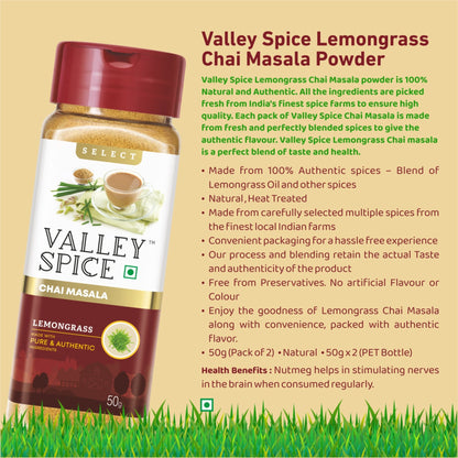 Valley Spice Lemongrass Chai Masala Powder –50g (Pack of 2) - Jain Farm Fresh Foods Ltd