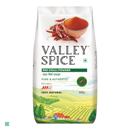 Valley Spice Red Chilli Powder (Mild & Bright) – 500g (Pack of 2) |Red Chilli Powder |Natural |Standee Pack - Jain Farm Fresh Foods Ltd
