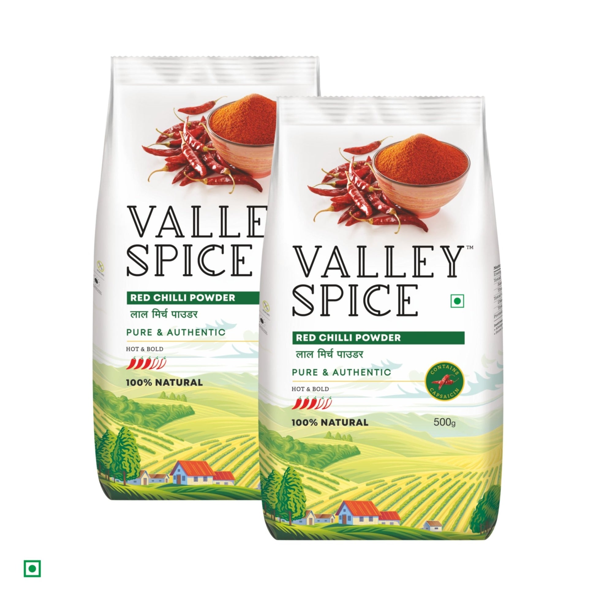 Valley Spice Red Chilli Powder (Mild & Bright) – 500g (Pack of 2) |Red Chilli Powder |Natural |Standee Pack - Jain Farm Fresh Foods Ltd