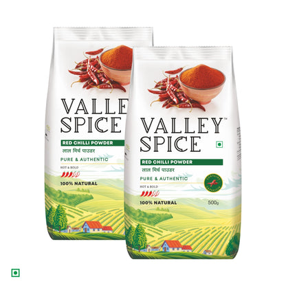 Valley Spice Red Chilli Powder (Mild & Bright) – 500g (Pack of 2) |Red Chilli Powder |Natural |Standee Pack - Jain Farm Fresh Foods Ltd