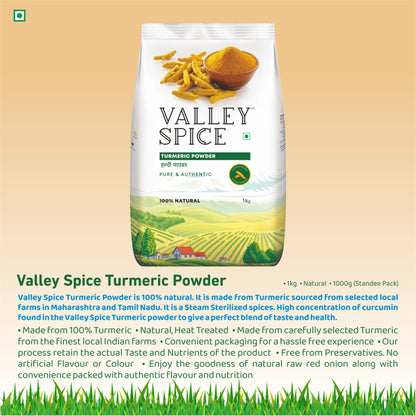 Valley Spice Turmeric Powder –1 kg |Turmeric Powder |Natural |Standee Pack - Jain Farm Fresh Foods Ltd